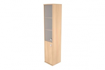 Шкаф высокий узкий левый (1 низкая дверь ЛДСП, 1 средняя дверь стекло) Style Л.СУ-1.2Л